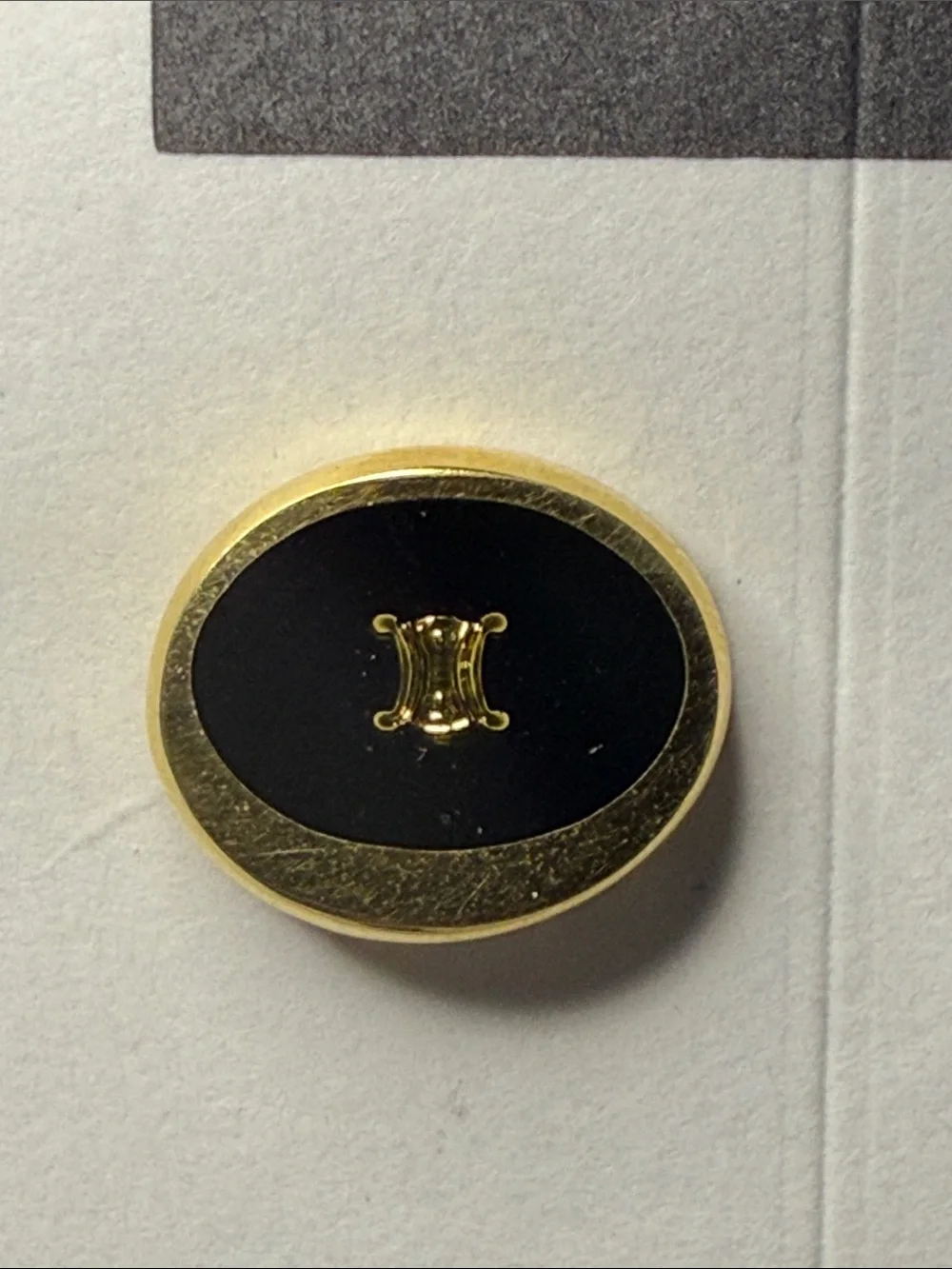 Vintage Celine Triomphe Black Enamel Gold Tone Oval Cufflinks